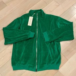 Suzie Kondi “jelly bean” green soft velour cotton zip sweater bomber jacket